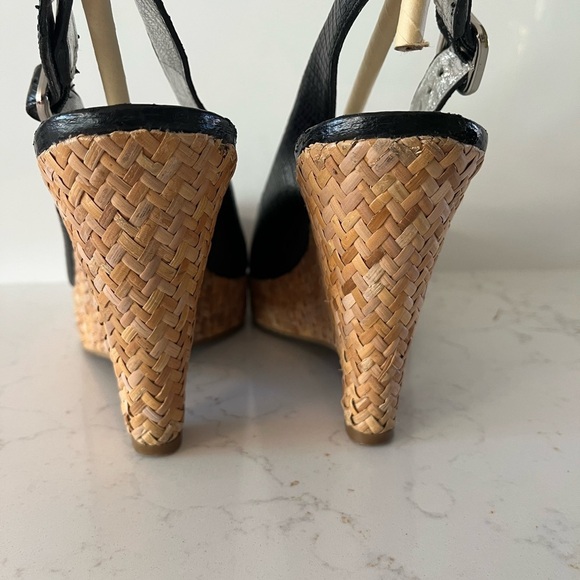 Banana Republic Black Croc PeepToe Slingback Wedge Sandals size 8.5 - Picture 3 of 7